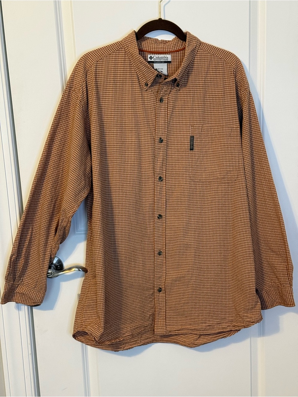 Columbia Men’s XL Brown Gingham Button Down Shirt Cotton Long Sleeve Outdoor